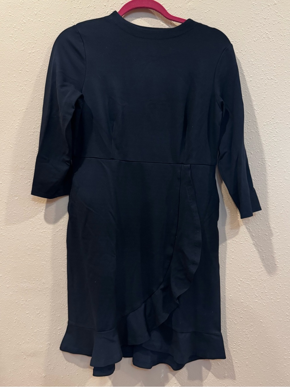 J. Jill Navy Ruffle-Front Long Sleeve Dress